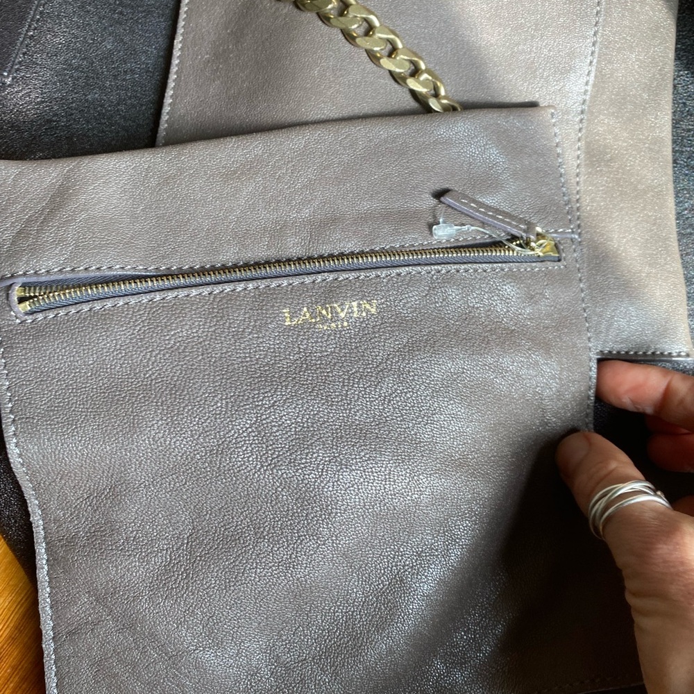 Y2K Lanvin Paris Carry Me black metallic brown Leather Chain-Accent Tote Bag - Picture 13 of 16